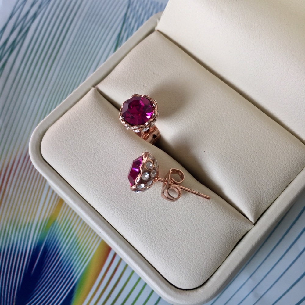 Rose Gold Raspberry Crystal Earrings - Picture 4 of 4